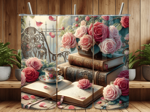 Download Vintage Tea Rose Books Tumbler Wrap - Tea rose Collection
