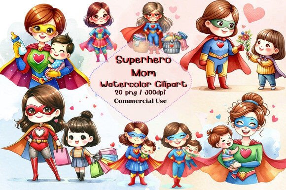Download Superhero Mom Watercolor Clipart - Mom watercolor clipart Collection