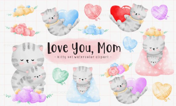 Download Love Mom Cat Watercolor Clipart - Premium Resources