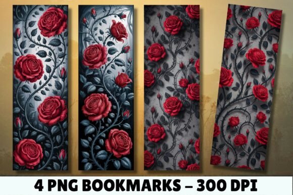 Download Botanical Gothic Red Rose Bookmarks - Botanical Collection
