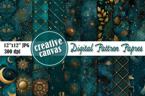 Download Celestial &amp; Gold Botanical Digital Paper - Botanical Collection