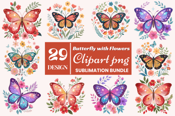 Download Butterfly with Flowers Clipart PNG Bundl - Premium Resources