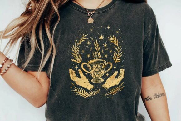 Download Celestial Witchcraft Gold Chalice and Hands Mystical Botanical Art Png - Botanical Collection