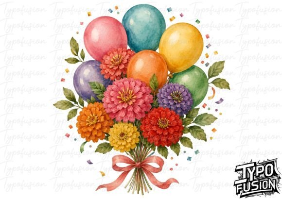 Download Botanical Zinnia Balloon Bouquet Clipart - Botanical Collection